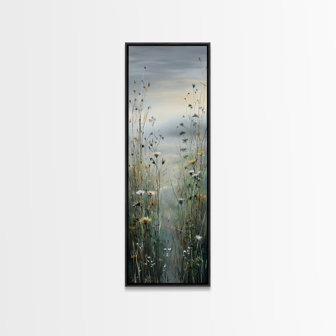 Sunrise Through Tall Grass and Wildflowers Framed Canvas Print, Nature Art, Living Room Decor, Watercolor Art, Nature, NAT-1x3-47