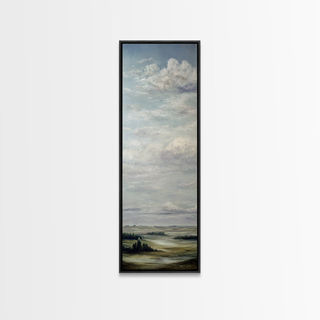 Storm Clouds over a Rolling Prairie Framed Canvas Print, Nature Art, Landscape Print, Living Room Decor, Fine Art, Nature, NAT-1x3-50