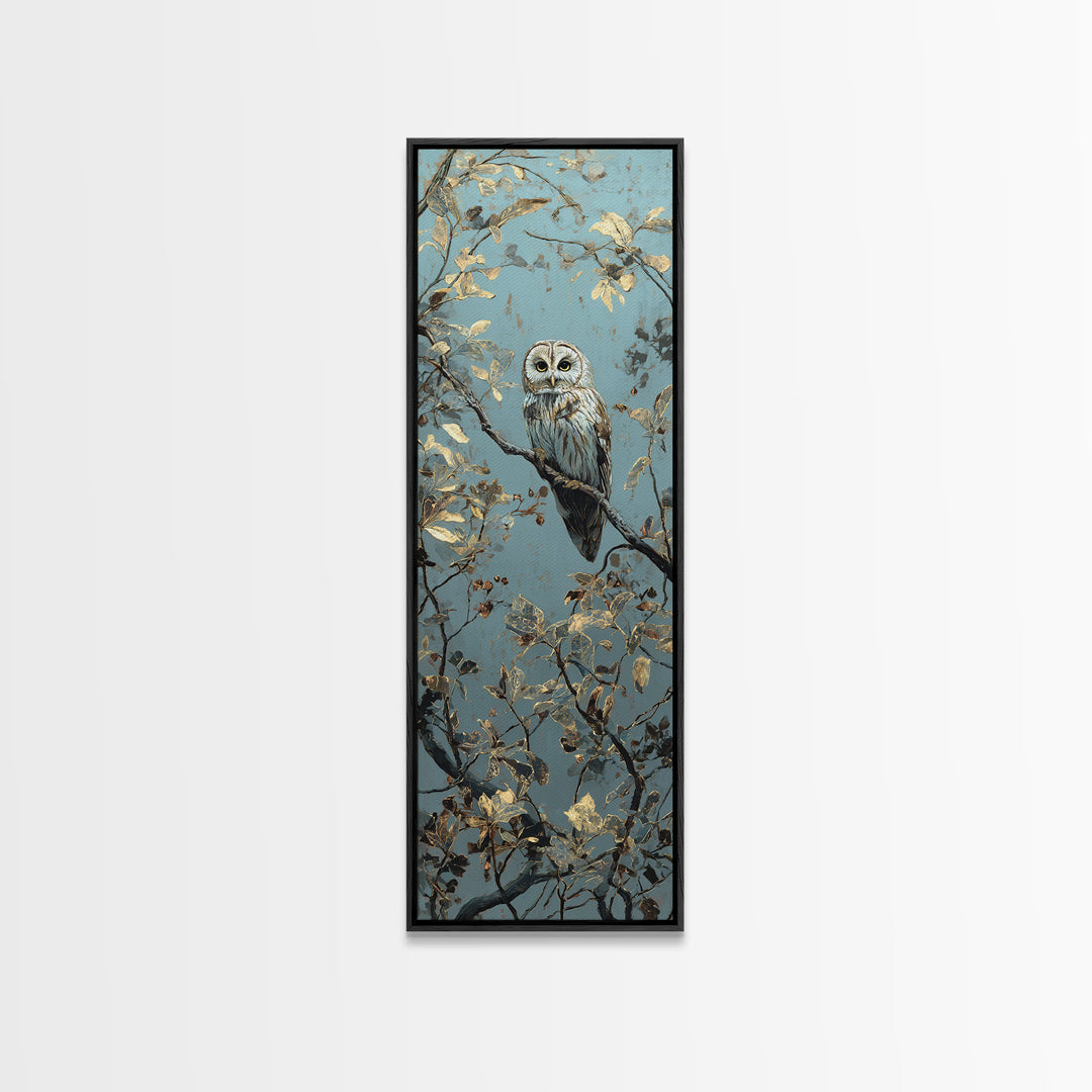 Owl in Moonlit Branches Canvas Print, Nature Art, Artwork, Living Room Decor, Fine Art, Nature, Landscape Art, Botanical Art, NAT-1x3-55