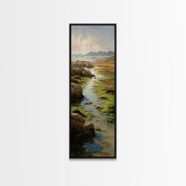 Calm Beach Tide Pooling Around Rocks Canvas Print, Nature Art, Art, Living Room Decor, Abstract Art, Nature, 3d Wall Art, NAT-1x3-60