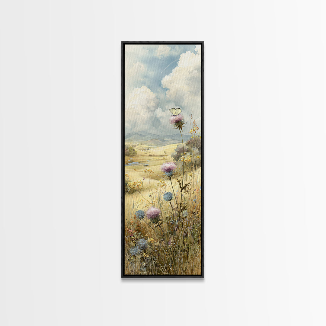 Butterfly Resting on a Blooming Thistle Framed Canvas Print, Nature Art, Floral, Living Room Decor, Fine Art, Nature, NAT-1x3-64