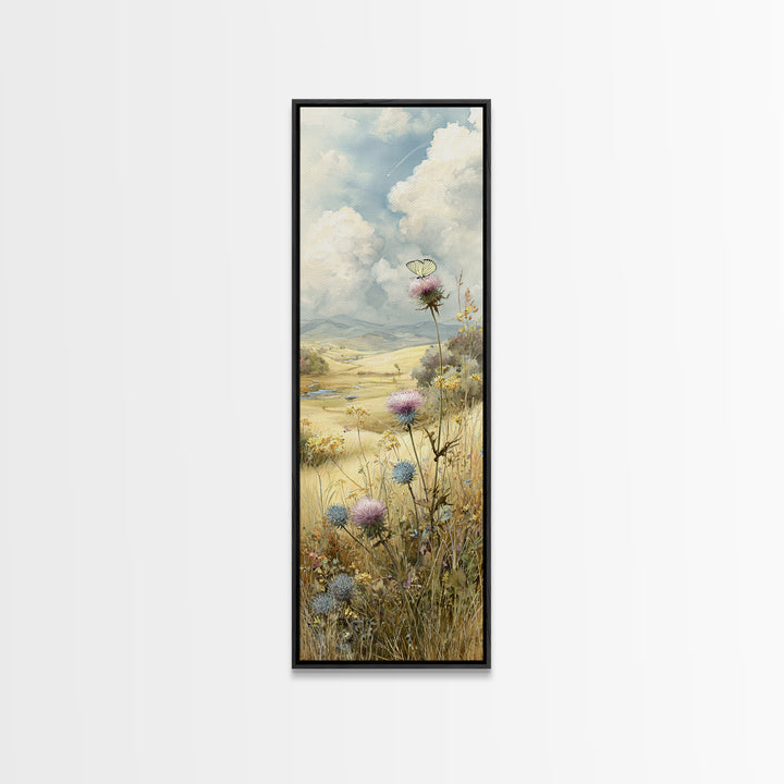 Butterfly Resting on a Blooming Thistle Framed Canvas Print, Nature Art, Floral, Living Room Decor, Fine Art, Nature, NAT-1x3-64