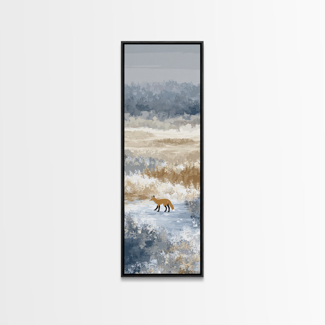 Fox Crossing a Snowy Forest Clearing Framed Canvas Print, Nature Art, Nature Wall Art, Living Room Decor, Fine Art, Nature, NAT-1x3-70