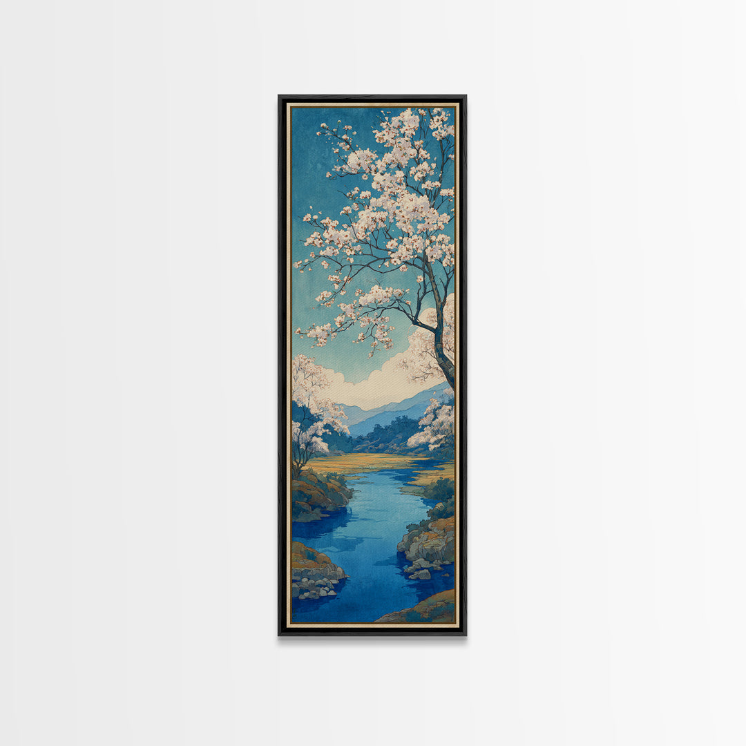 Spring Cherry Blossoms Framed Canvas Print, Nature Art, Wood Wall Art, Living Room Decor, Oil Painting, Nature, NAT-1x3-76