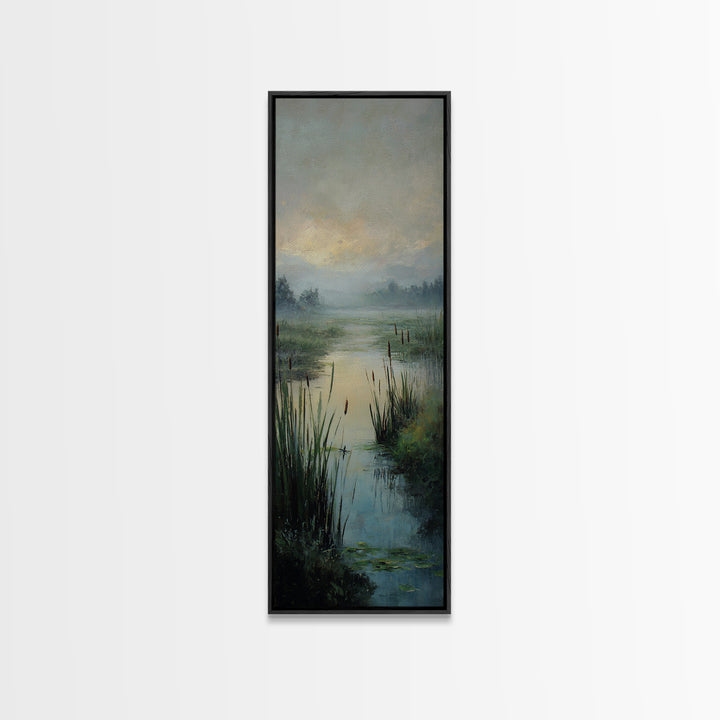 Dragonfly over a Pond with Reeds Canvas Print, Nature Art, Mountain Art, Living Room Decor, Fine Art, Nature, Minimalist Decor, NAT-1x3-78