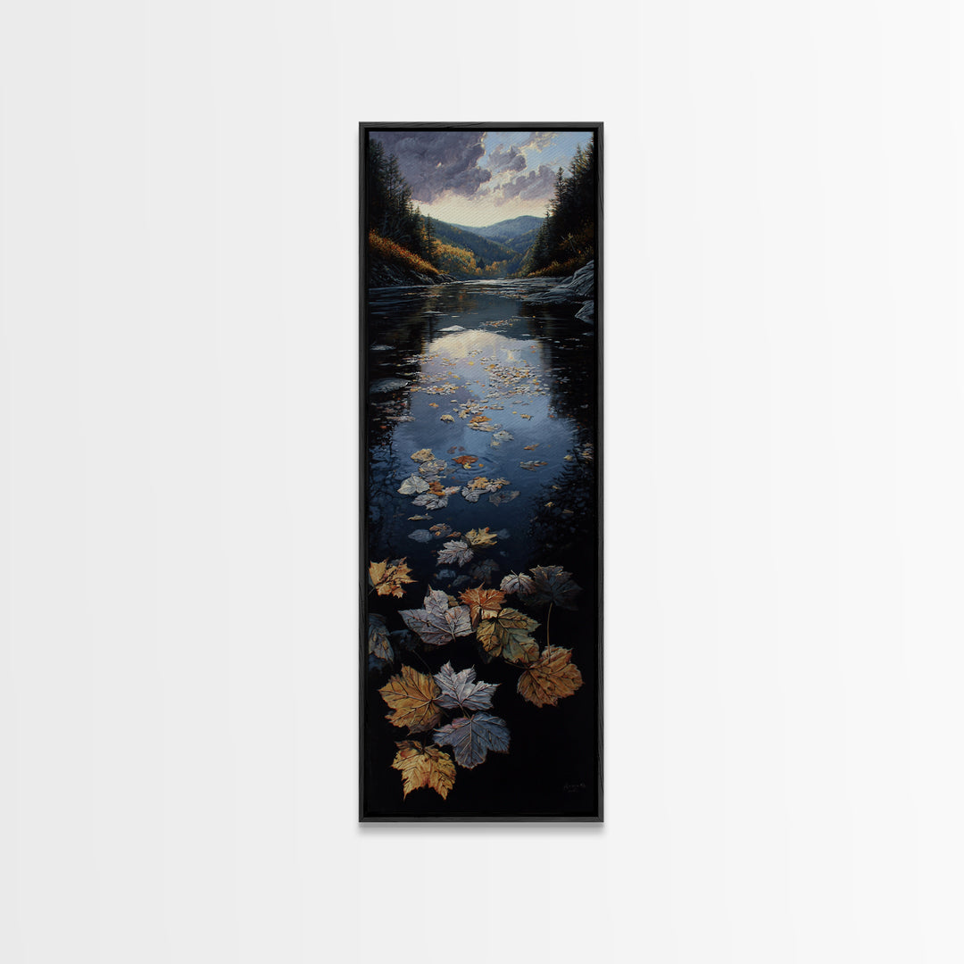 Autumn Leaves Floating on Quiet Stream Canvas Print, Nature Art, Art Print, Living Room Decor, Oil Painting, Nature, NAT-1x3-90