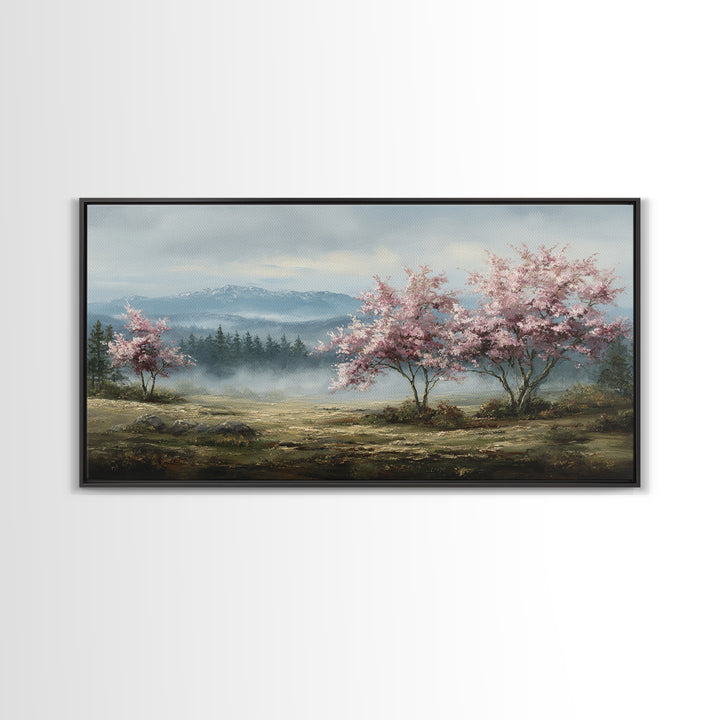Spring Cherry Blossoms Framed Canvas Print, Nature Art, Art Print, Living Room Decor, Fine Art, Nature, Printable Wall Art, NAT-2x1-12
