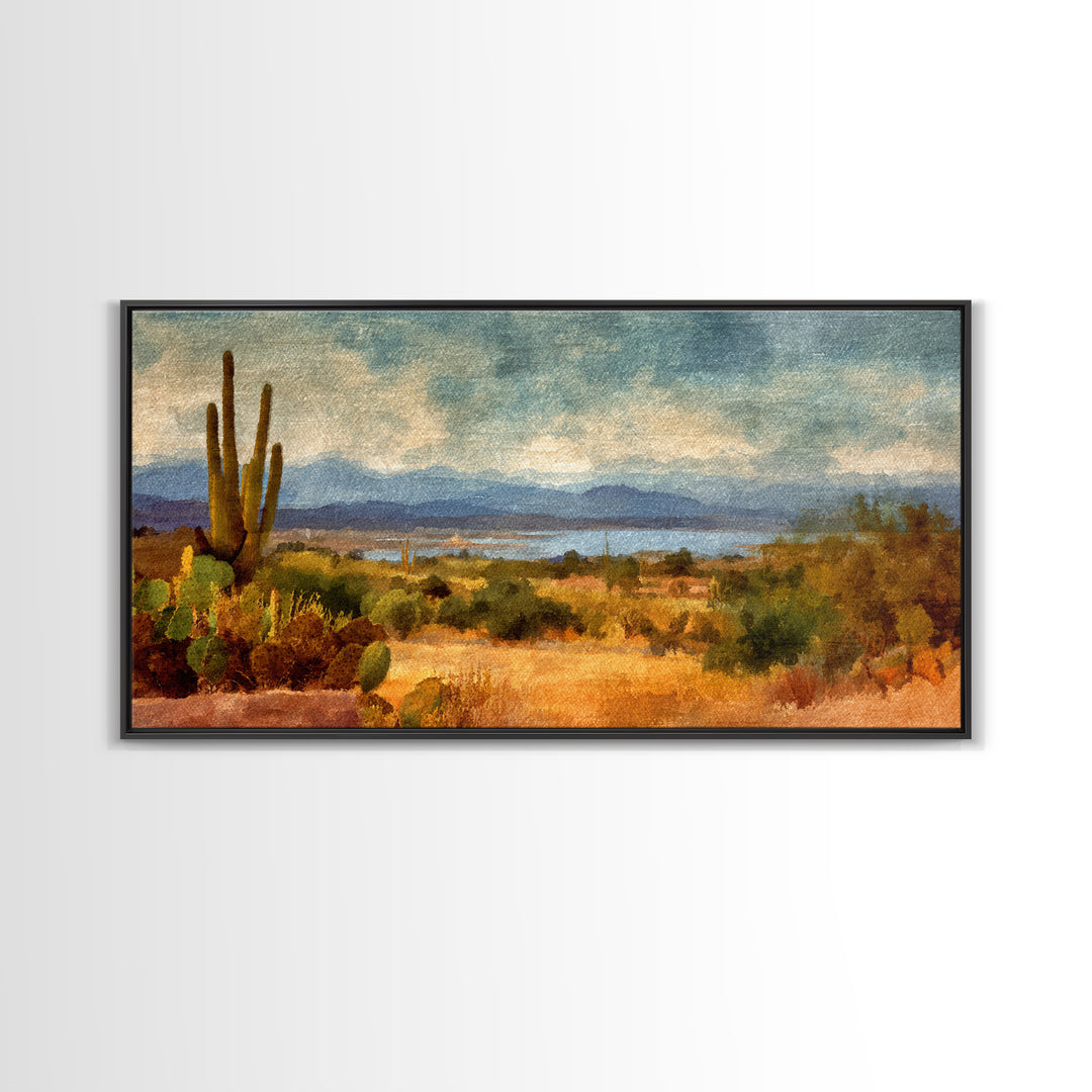 Desert Cactus Blooming After Rain Framed Canvas Print, Nature Art, Fine Art Print, Living Room Decor, Fine Art, Nature, NAT-2x1-16