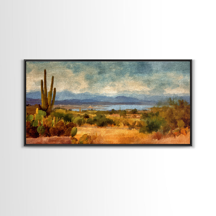 Desert Cactus Blooming After Rain Framed Canvas Print, Nature Art, Fine Art Print, Living Room Decor, Fine Art, Nature, NAT-2x1-16