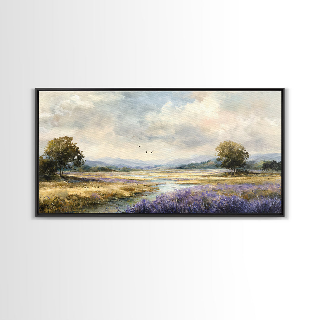 Bees Circling Lavender Blossoms Framed Canvas Print, Nature Art, Ocean Art, Living Room Decor, Fine Art, Nature, Art Print, NAT-2x1-19