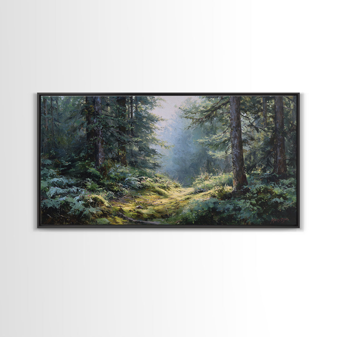 Sunlit Forest Path Canvas Print, Nature Art, Wall Art, Living Room Decor, Fine Art, Nature, Wood Wall Art, Abstract Wall Art, NAT-2x1-21
