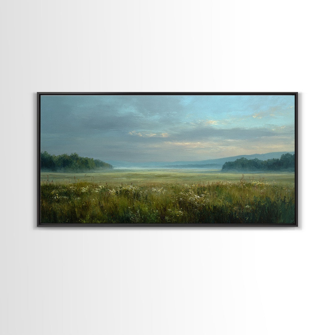 Wildflower Meadow under Soft Summer Sky Canvas Print, Nature Art, Boho Decor, Living Room Decor, Fine Art, Nature, Wall Decor, NAT-2x1-22