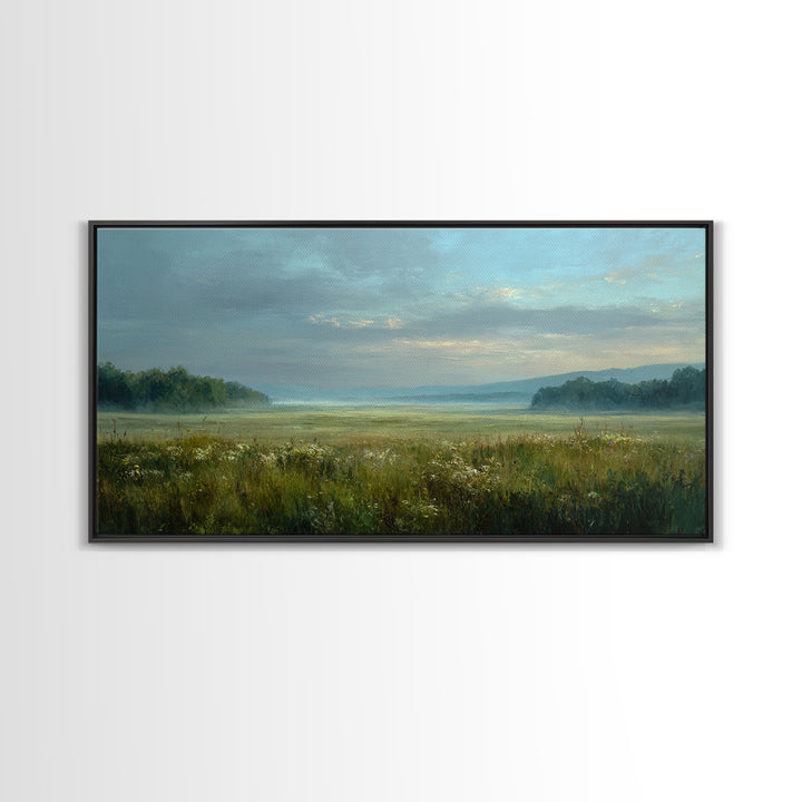Wildflower Meadow under Soft Summer Sky Canvas Print, Nature Art, Boho Decor, Living Room Decor, Fine Art, Nature, Wall Decor, NAT-2x1-22