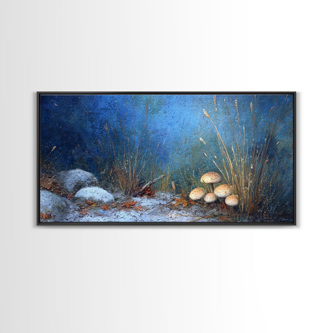 Mushroom Cluster in Enchanted Woodland Framed Canvas Print, Nature Art, Fine Art Print, Living Room Decor, Oil Painting, Nature, NAT-2x1-27