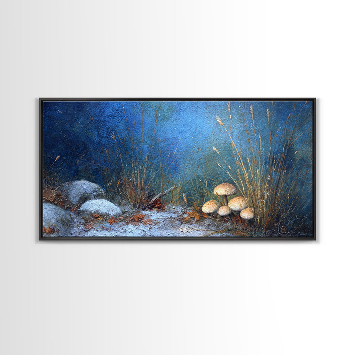 Mushroom Cluster in Enchanted Woodland Framed Canvas Print, Nature Art, Fine Art Print, Living Room Decor, Oil Painting, Nature, NAT-2x1-27