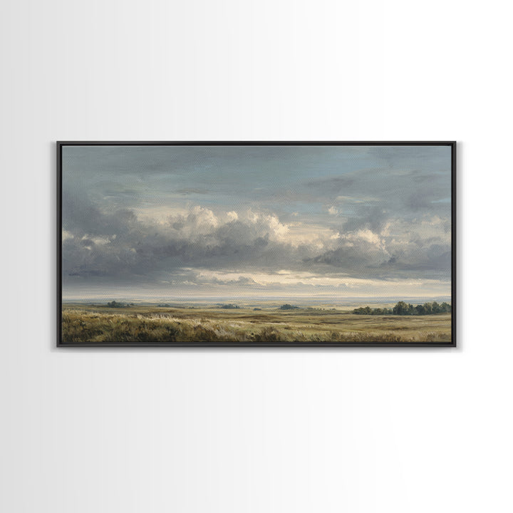 Storm Clouds over a Rolling Prairie Framed Canvas Print, Nature Art, Art Print, Living Room Decor, Fine Art, Nature, NAT-2x1-34