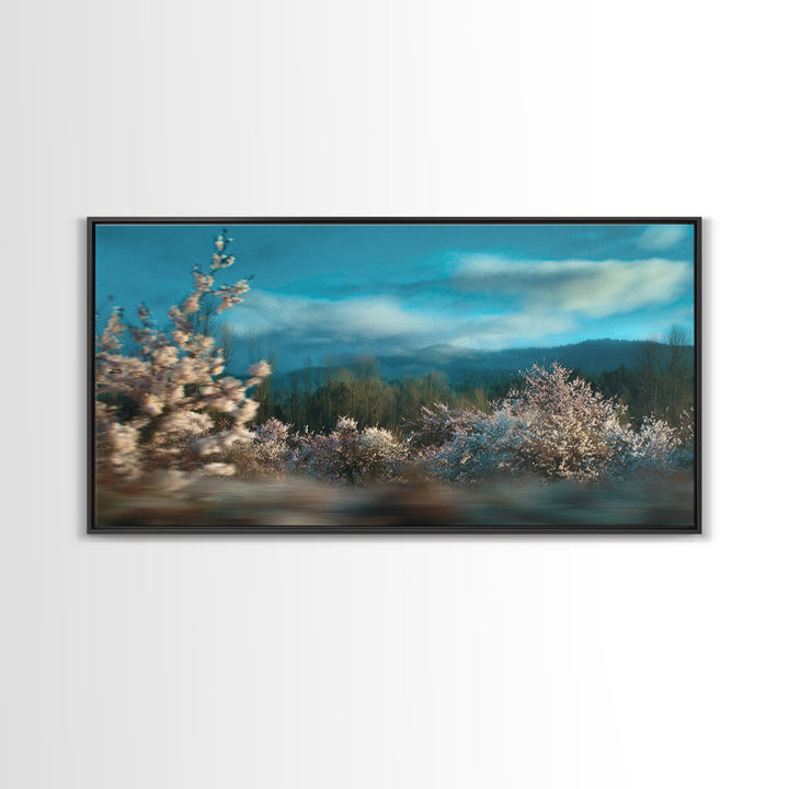 Spring Cherry Blossoms Canvas Print, Nature Art, Wall Art, Living Room Decor, Watercolor Art, Nature, Wood Wall Art, NAT-2x1-36