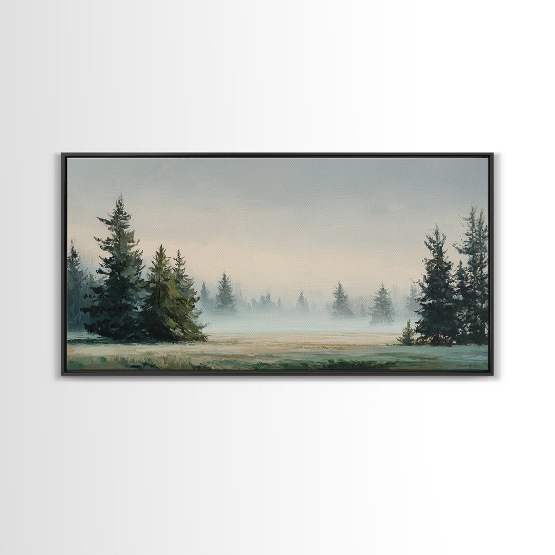 Moody Pine Forest Framed Canvas Print, Nature Art, Minimalist Decor, Living Room Decor, Fine Art, Nature, Artwork, Framed Art, NAT-2x1-37