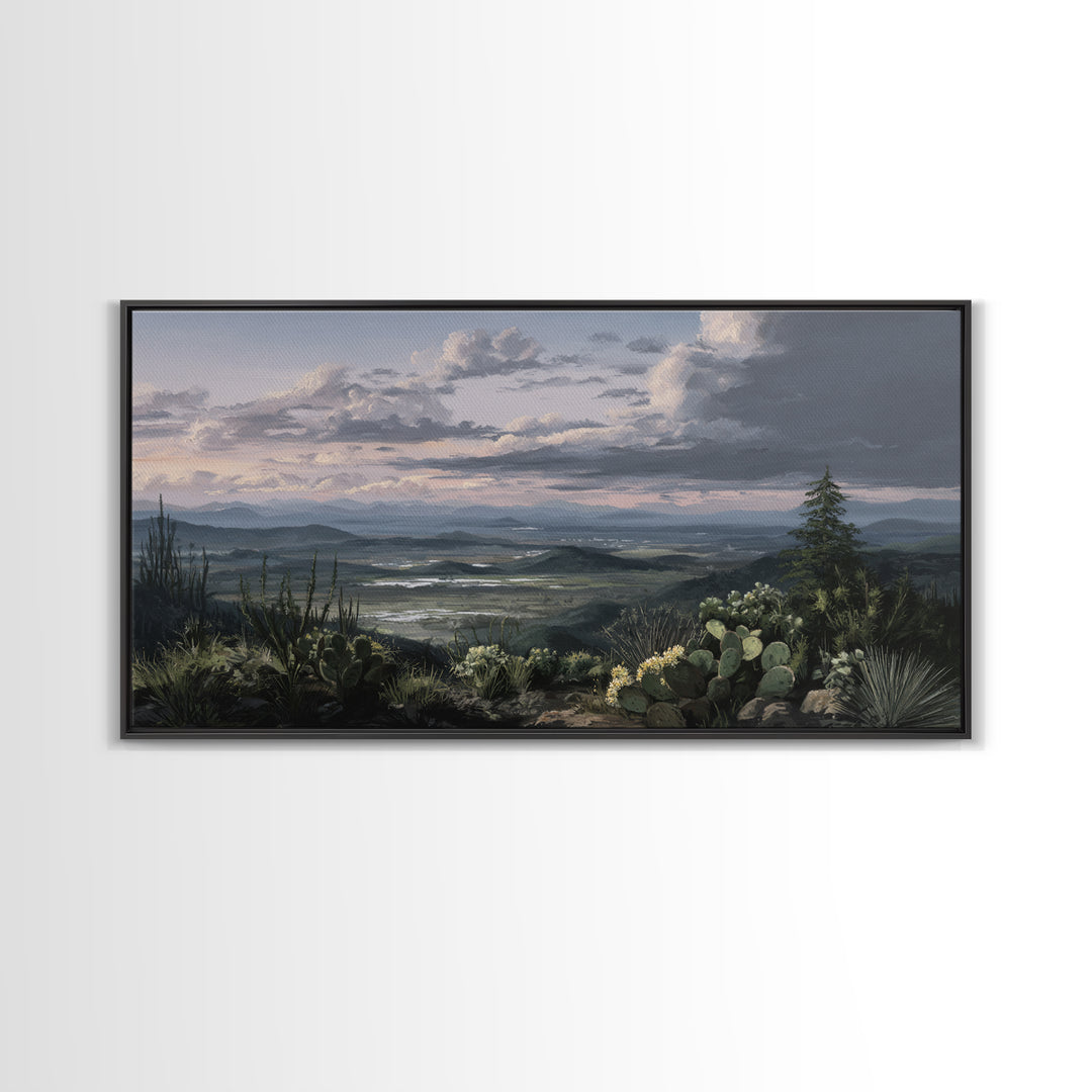 Desert Cactus Blooming After Rain Framed Canvas Print, Nature Art, Home Decor, Living Room Decor, Nature, Abstract Wall Art, NAT-2x1-40