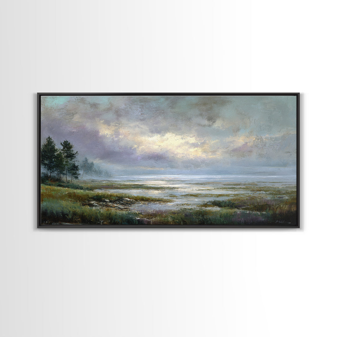 Bees Circling Lavender Blossoms Framed Canvas Print, Nature Art, Painting, Living Room Decor, Fine Art, Nature, Modern Wall Art, NAT-2x1-43