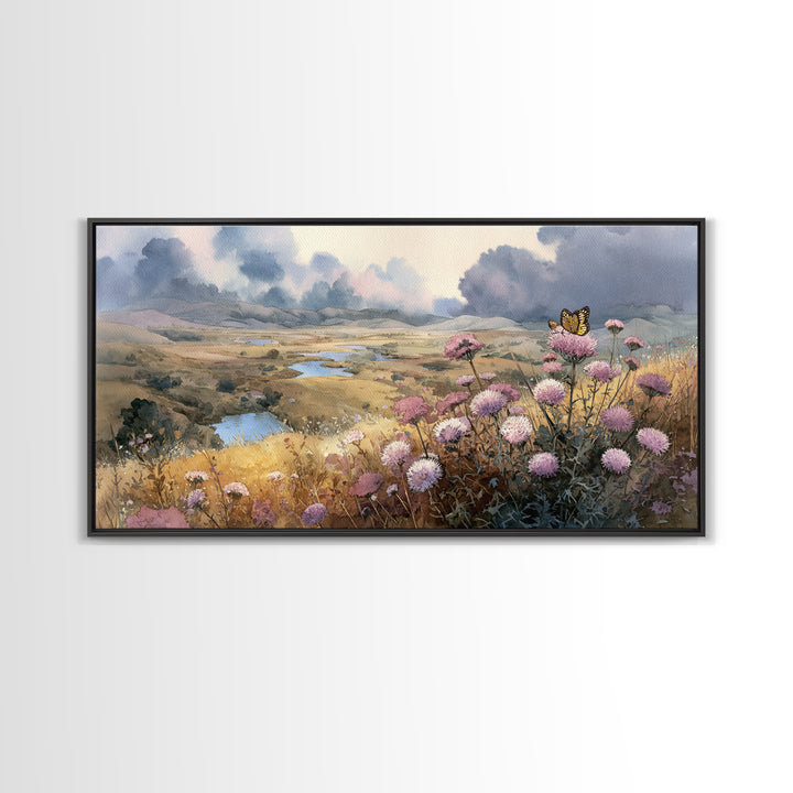 Butterfly Resting on a Blooming Thistle Canvas Print, Nature Art, Art, Living Room Decor, Fine Art, Nature, 3d Wall Art, NAT-2x1-48