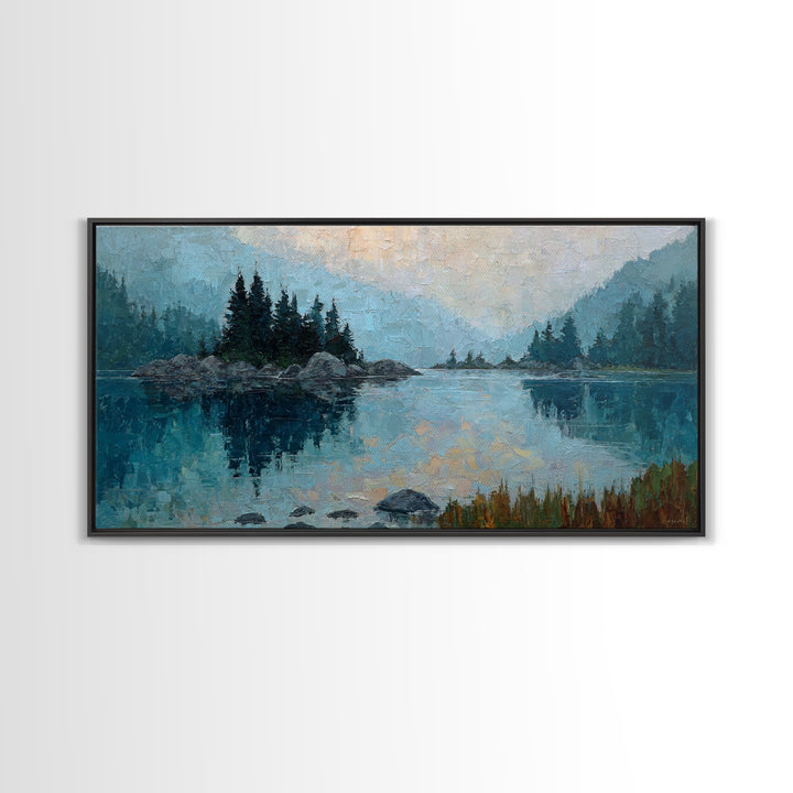 Misty Mountain Lake Canvas Print, Nature Art, Printable Wall Art, Living Room Decor, Fine Art, Nature, Living Room Wall Art, NAT-2x1-49