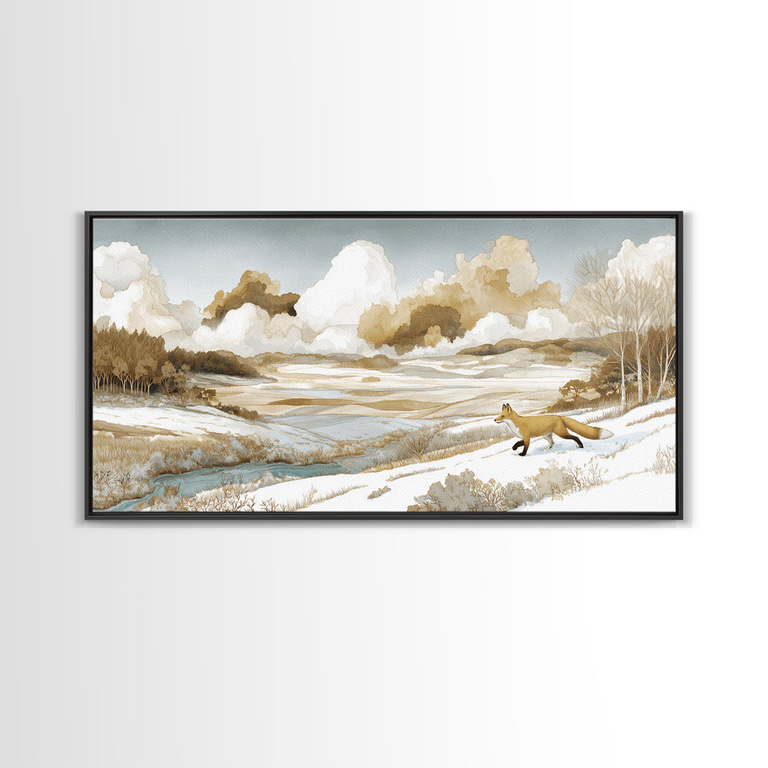 Fox Crossing a Snowy Forest Clearing Canvas Print, Nature Art, Contemporary Art, Living Room Decor, Fine Art, Nature, NAT-2x1-54