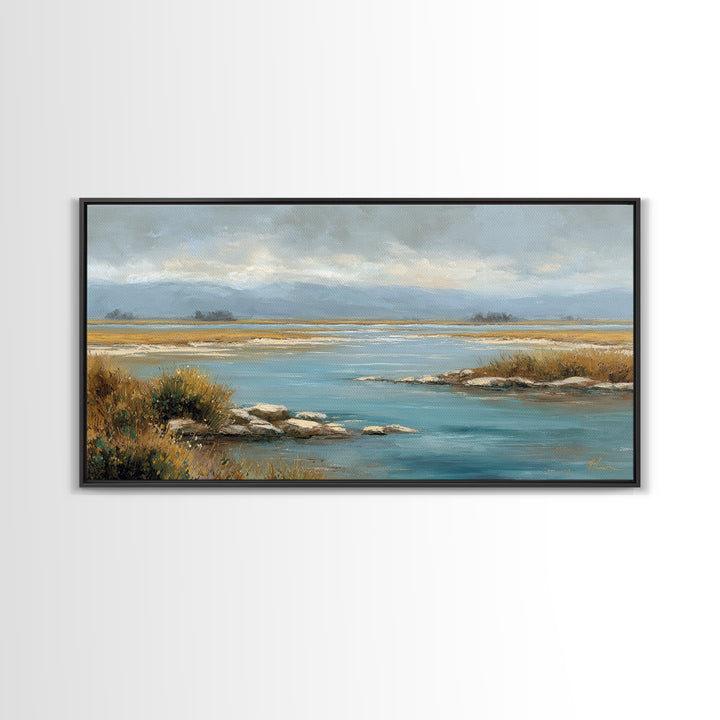 River Stones under Clear Shallow Water Canvas Print, Nature Art, Art, Living Room Decor, Fine Art, Nature, 3d Wall Art, NAT-2x1-57
