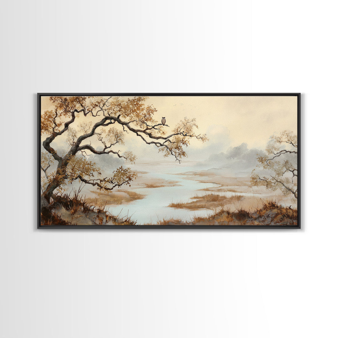 Owl in Moonlit Branches Canvas Print, Nature Art, 3d Wall Art, Living Room Decor, Watercolor Art, Nature, Nature Wall Art, NAT-2x1-63