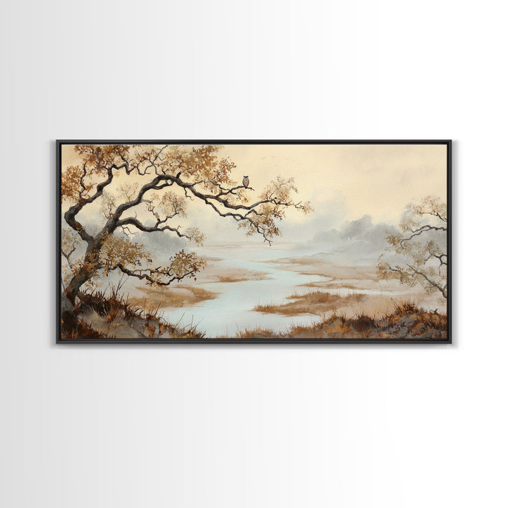 Owl in Moonlit Branches Canvas Print, Nature Art, 3d Wall Art, Living Room Decor, Watercolor Art, Nature, Nature Wall Art, NAT-2x1-63