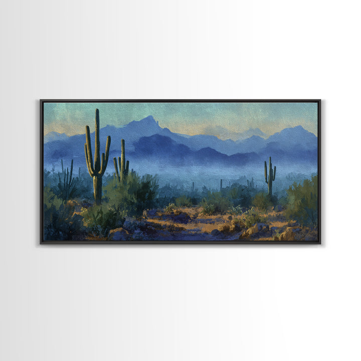 Desert Cactus Blooming After Rain Canvas Print, Nature Art, Printable Wall Art, Living Room Decor, Oil Painting, Nature, NAT-2x1-64