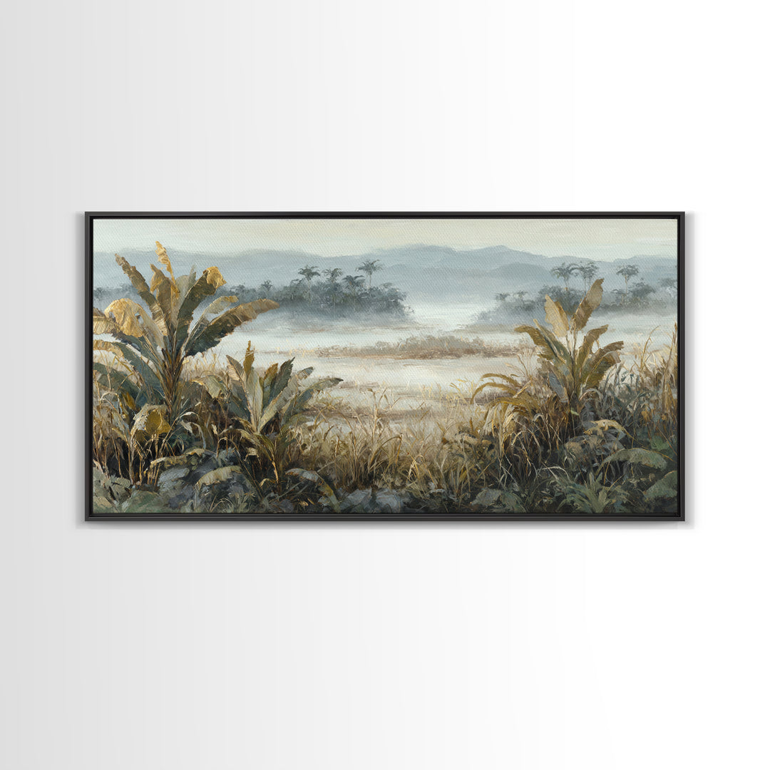 Tropical Jungle Leaves Framed Canvas Print, Nature Art, Painting, Living Room Decor, Abstract Art, Nature, Modern Wall Art, NAT-2x1-65