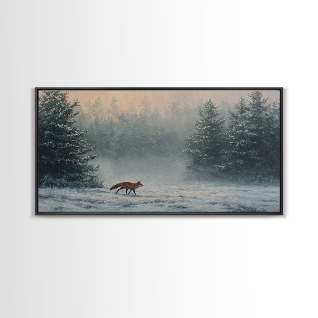 Fox Crossing a Snowy Forest Clearing Canvas Print, Nature Art, Contemporary Art, Living Room Decor, Fine Art, Nature, NAT-2x1-78