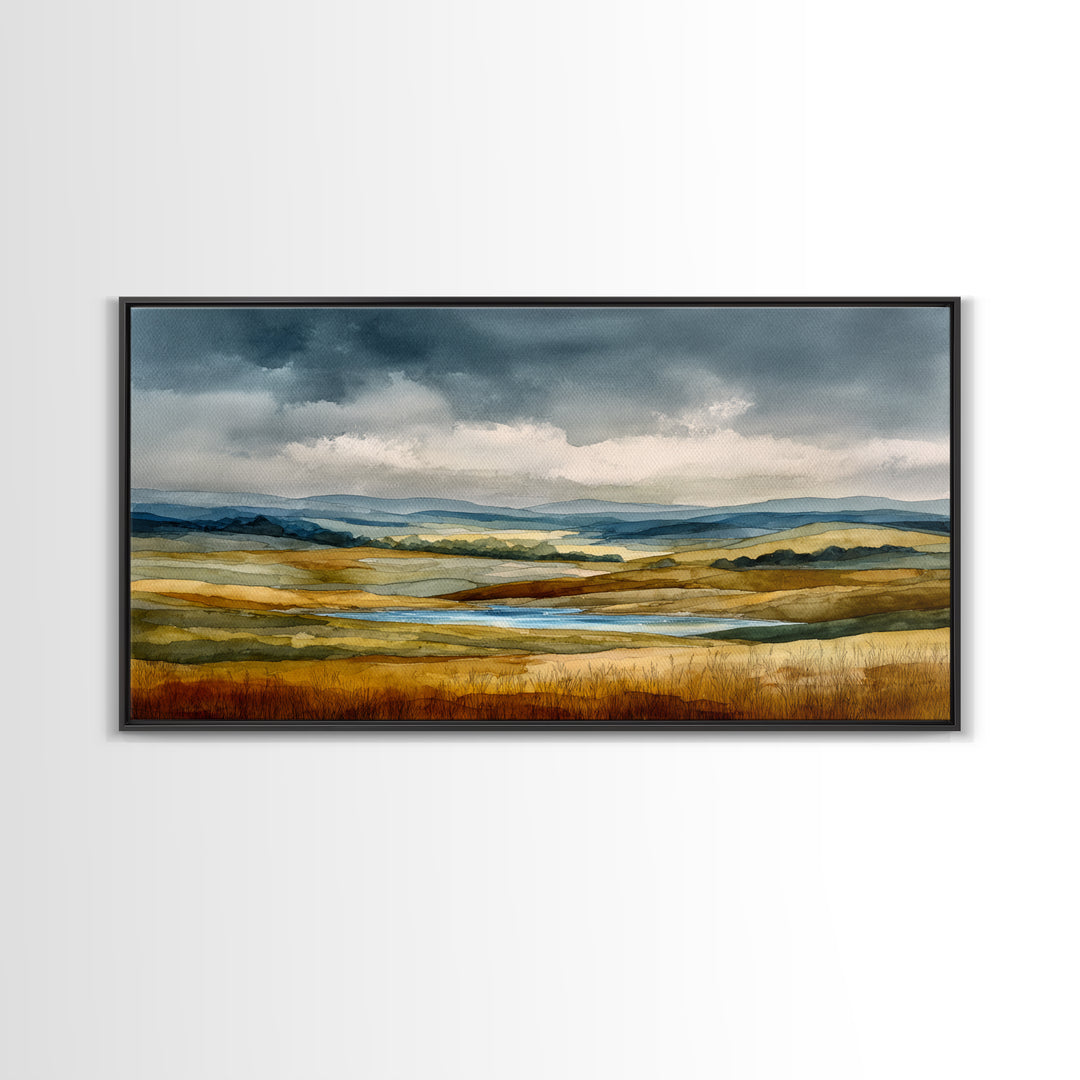 Storm Clouds over a Rolling Prairie Canvas Print, Nature Art, Wall Art, Living Room Decor, Fine Art, Nature, Wood Wall Art, NAT-2x1-82