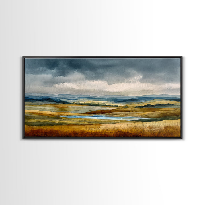 Storm Clouds over a Rolling Prairie Canvas Print, Nature Art, Wall Art, Living Room Decor, Fine Art, Nature, Wood Wall Art, NAT-2x1-82