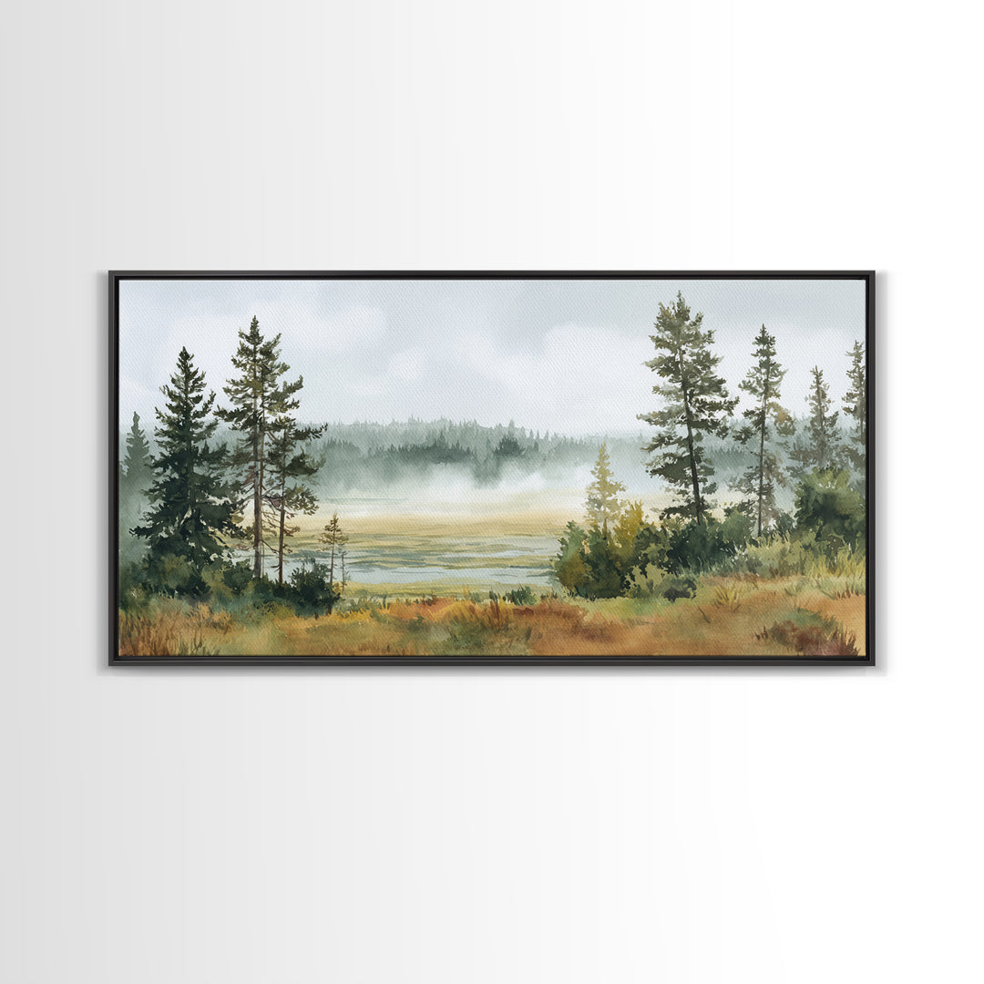 Moody Pine Forest Framed Canvas Print, Nature Art, Floral, Living Room Decor, Fine Art, Nature, Moss Art, Landscape Art, NAT-2x1-85