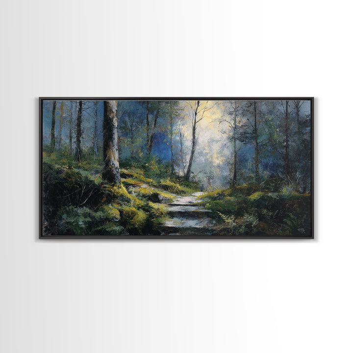 Sunlit Forest Path Canvas Print, Nature Art, Framed Art, Living Room Decor, Nature, Botanical Art, Digital Download Art, NAT-2x1-93