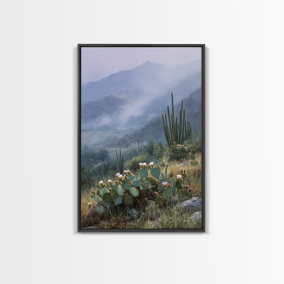 Desert Cactus Blooming After Rain Framed Canvas Print, Nature Art, Art Print, Living Room Decor, Fine Art, Nature, NAT-2x3-100