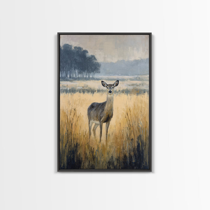 Deer Standing in a Golden Field Canvas Print, Nature Art, Moss Art, Living Room Decor, Fine Art, Nature, Statement Artwork, NAT-2x3-16