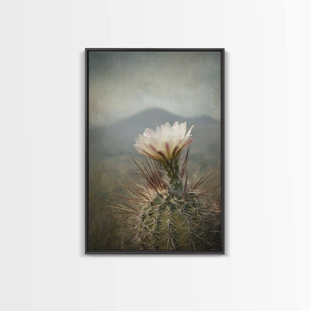 Desert Cactus Blooming After Rain Framed Canvas Print, Nature Art, Living Room Decor, Oil Painting, Nature, Ocean Art, NAT-2x3-28