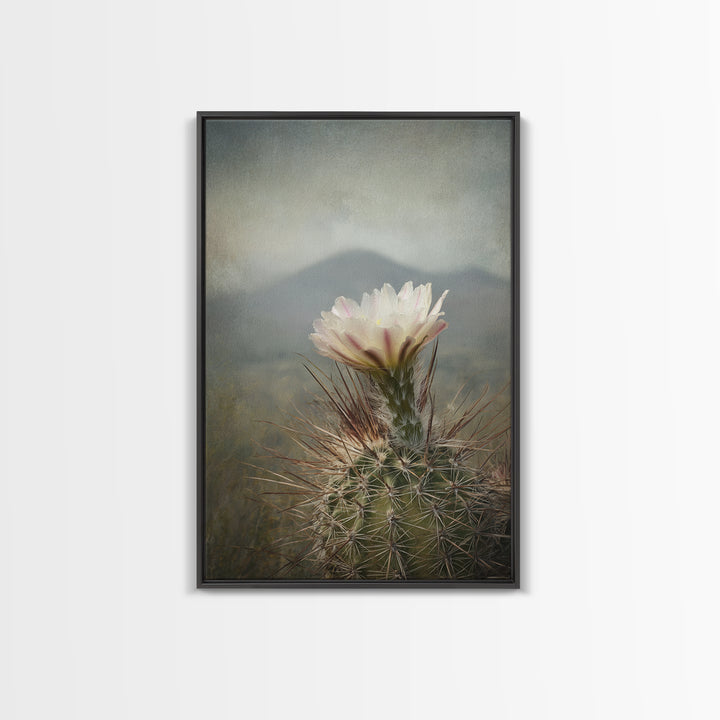Desert Cactus Blooming After Rain Framed Canvas Print, Nature Art, Living Room Decor, Oil Painting, Nature, Ocean Art, NAT-2x3-28