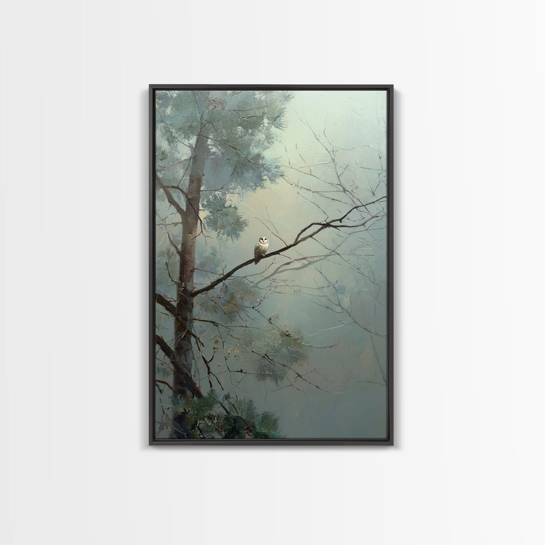 Owl in Moonlit Branches Framed Canvas Print, Nature Art, Nature Wall Art, Living Room Decor, Watercolor Art, Nature, NAT-2x3-3