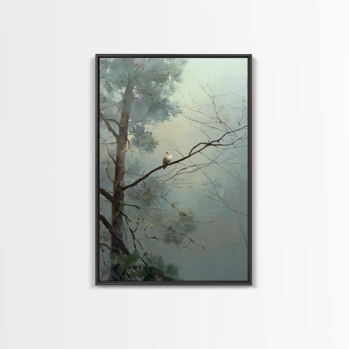 Owl in Moonlit Branches Framed Canvas Print, Nature Art, Nature Wall Art, Living Room Decor, Watercolor Art, Nature, NAT-2x3-3