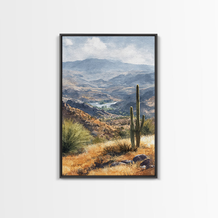Desert Cactus Blooming After Rain Framed Canvas Print, Nature Art, Statement Artwork, Living Room Decor, Fine Art, Nature, NAT-2x3-4