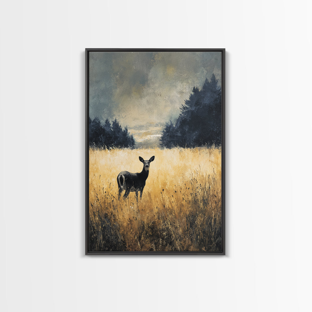 Deer Standing in a Golden Field Canvas Print, Nature Art, Fine Art Print, Living Room Decor, Fine Art, Nature, Poster, NAT-2x3-40