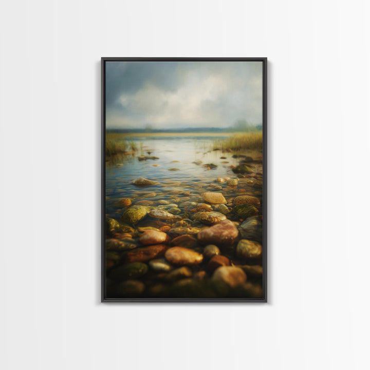 River Stones under Clear Shallow Water Canvas Print, Nature Art, Painting, Living Room Decor, Fine Art, Nature, Modern Wall Art, NAT-2x3-45