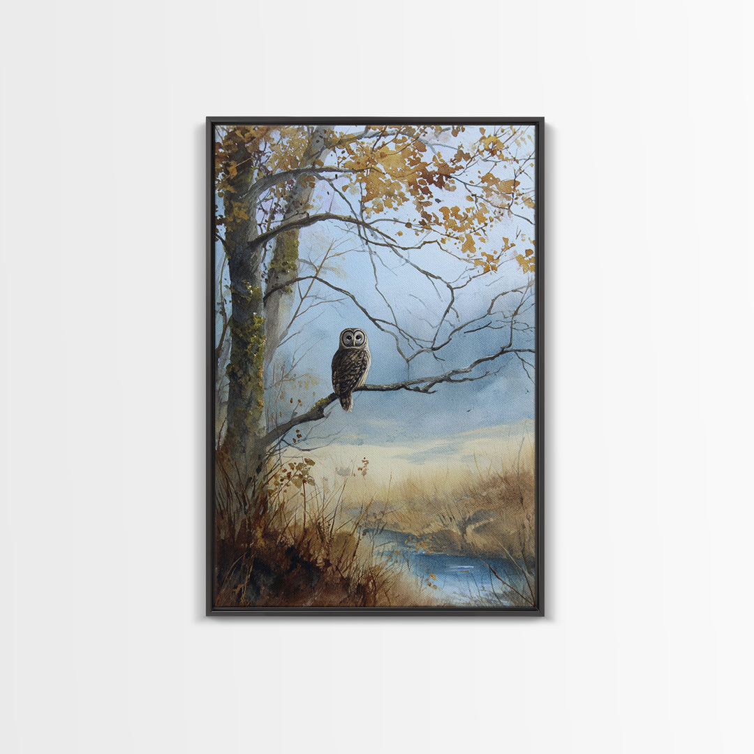 Owl in Moonlit Branches Framed Canvas Print, Nature Art, Room Decor, Living Room Decor, Fine Art, Nature, Wall Hangings, NAT-2x3-51