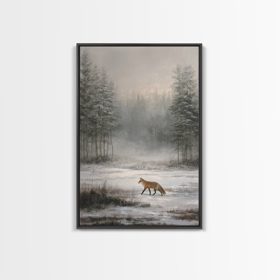 Fox Crossing a Snowy Forest Clearing Canvas Print, Nature Art, Home Decor, Living Room Decor, Nature, Abstract Wall Art, NAT-2x3-66