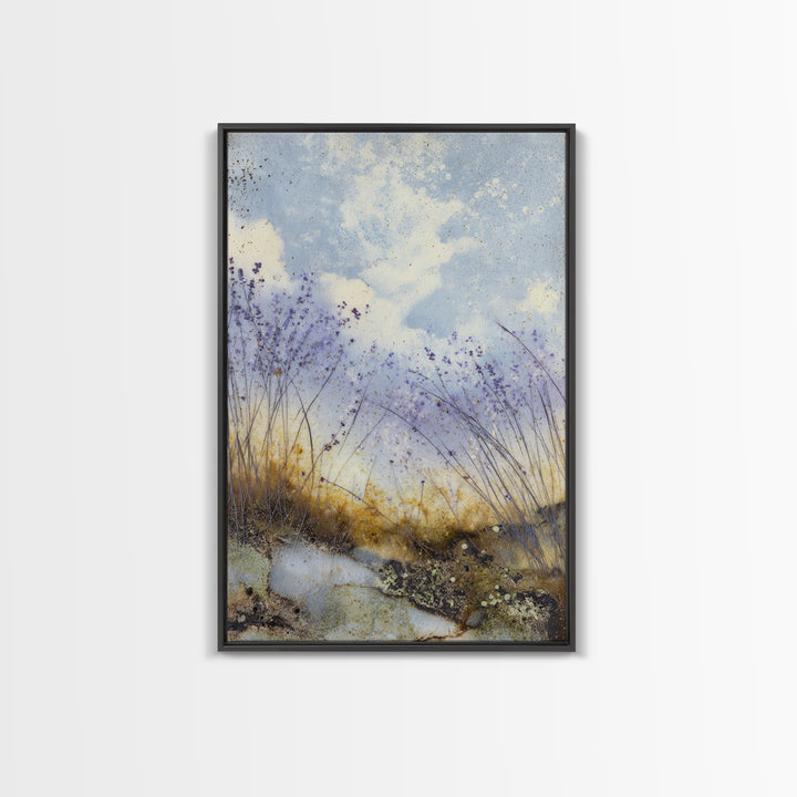 Bees Circling Lavender Blossoms Canvas Print, Nature Art, Poster, Living Room Decor, Fine Art, Nature, Abstract Wall Art, NAT-2x3-79