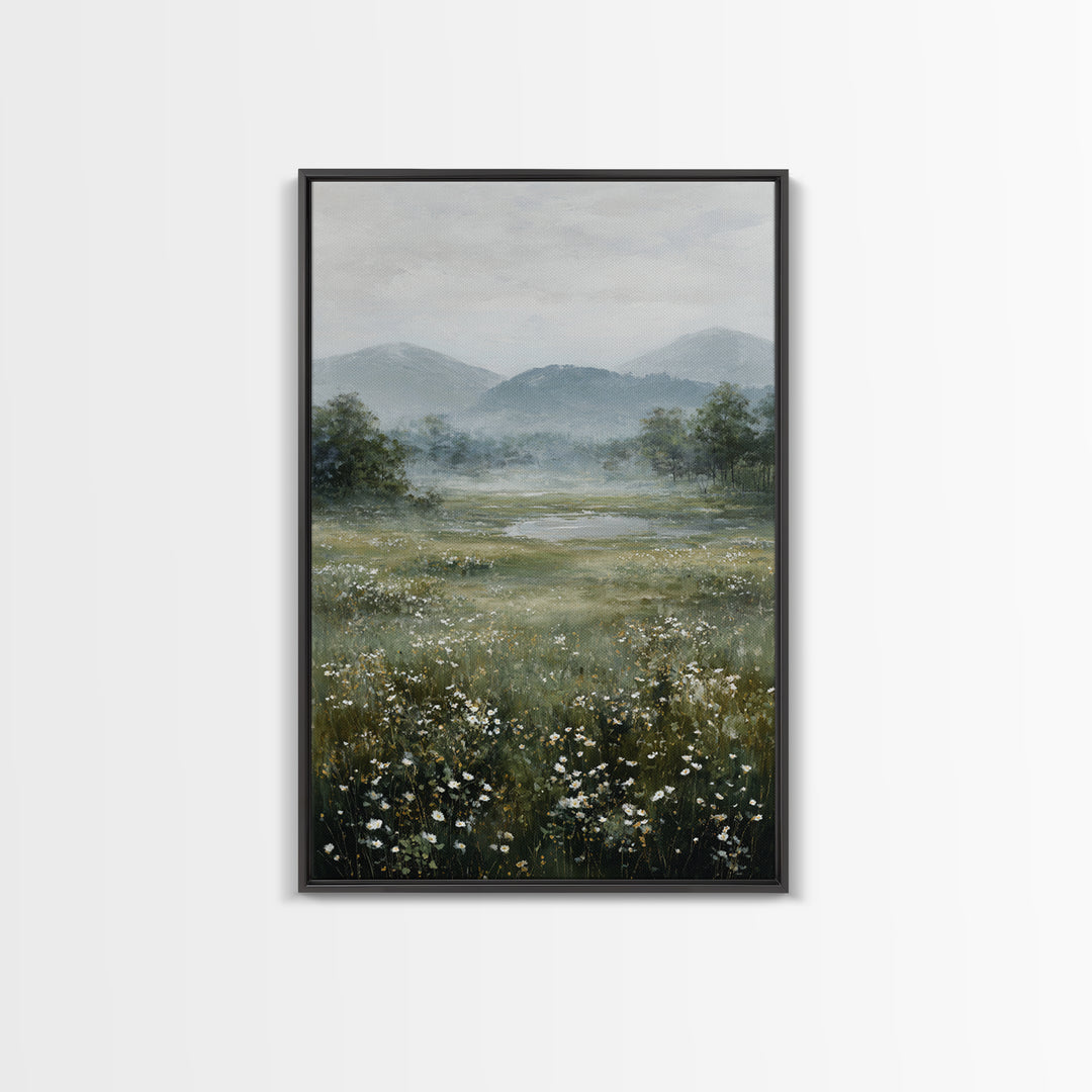 Wildflower Meadow under Soft Summer Sky Canvas Print, Nature Art, Painting, Living Room Decor, Nature, Modern Wall Art, NAT-2x3-82